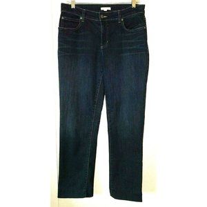 EILEEN FISHER 10 Dark Wash Straight Leg Stretch Jeans Hemmed to 28"